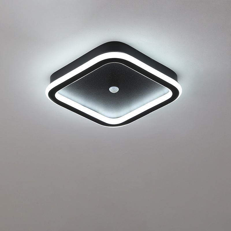 Plafonnier LED en fer aluminium PVC à montage affleurant rhombique rond minimaliste moderne pour salon 