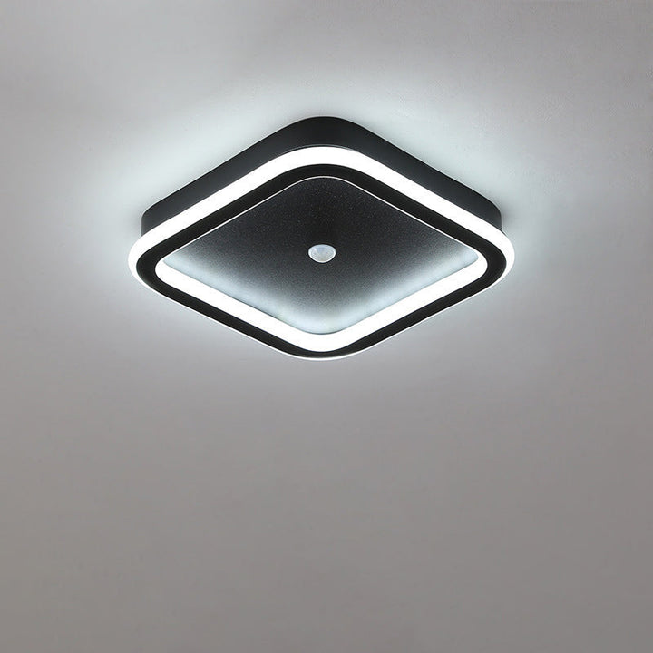 Plafonnier LED en fer aluminium PVC à montage affleurant rhombique rond minimaliste moderne pour salon 