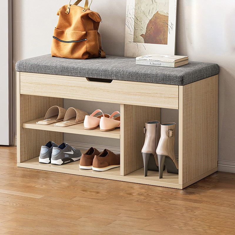 Rangement à chaussures moderne minimaliste rectangulaire en tissu, cuir PU et bois à 3 niveaux pour entrées 