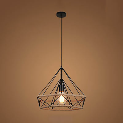 Luz colgante de 1 luz con hoja de sakura de diamante de vegetación simulada de cuerda de cáñamo de hierro retro contemporáneo para comedor 