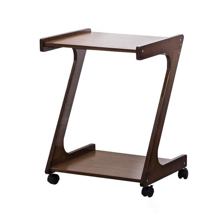 Traditional Vintage Z-Shaped Wood Removable End Table 2-Tier Universal Wheel For Living Room
