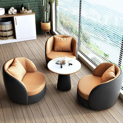 Modern Luxury Round Cat Scratch Leather Upholstered Swivel Accent Chair Backrest Armrest For Living Room