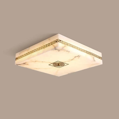 Modern Chinese Marble Square Copper Texture LED Flush Mount Ceiling Light