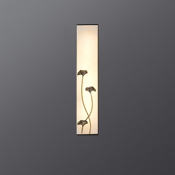 Traditional Chinese Copper Marble Cubic Bamboo Leaf Lotus Flower Ginkgo Biloba LED Wall Sconce Lamp For Bedside