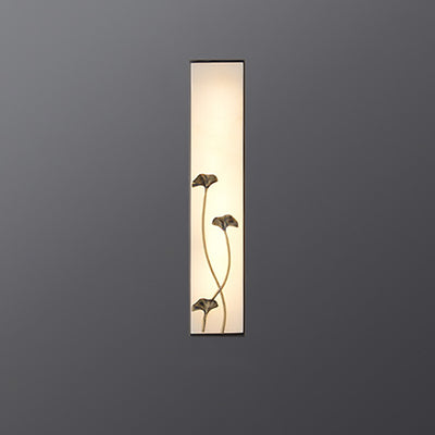 Applique murale LED traditionnelle en cuivre chinois marbre cubique feuille de bambou fleur de lotus ginkgo biloba pour chevet 
