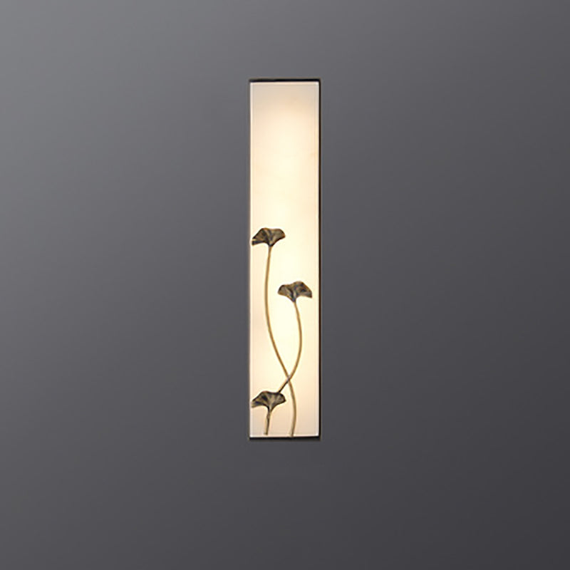 Applique murale LED traditionnelle en cuivre chinois marbre cubique feuille de bambou fleur de lotus ginkgo biloba pour chevet 