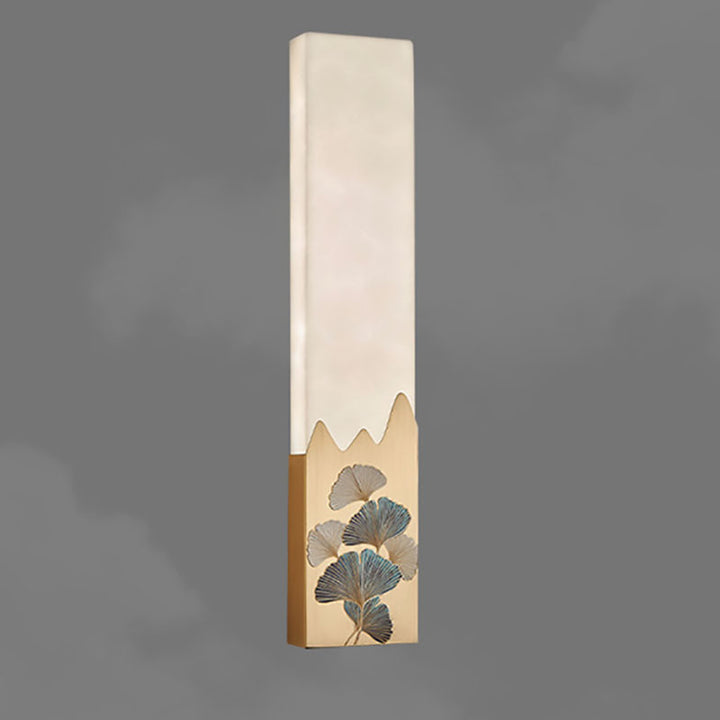 Applique murale LED rectangulaire en marbre chinois traditionnel tout-cuivre pour chambre à coucher 