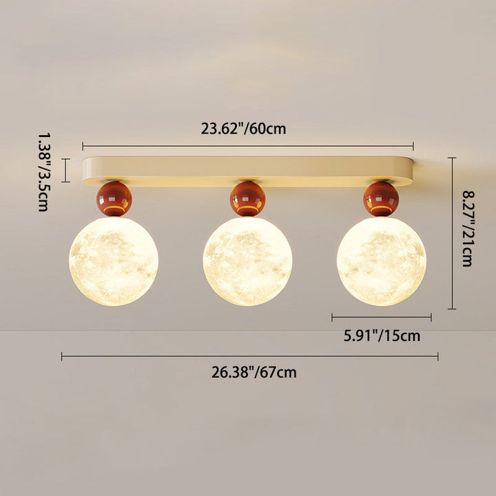 Modern Minimalist Rectangular Round Ball Lunar Iron Resin 1/2/3 Light Semi-Flush Mount Ceiling Light For Hallway