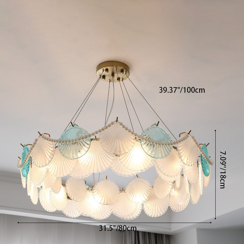 Traditional French Round Shell Hardware Glass 8/10 Light Pendant Light For Living Room