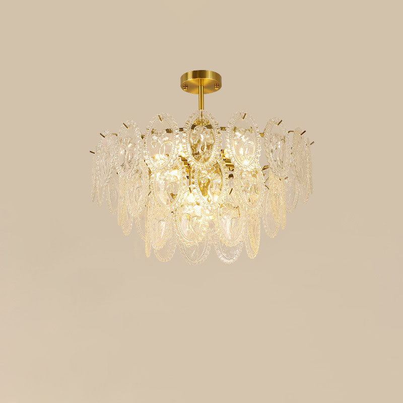 Lustre à 6 lumières en verre avec matériel ovale rond moderne de luxe pour salon 