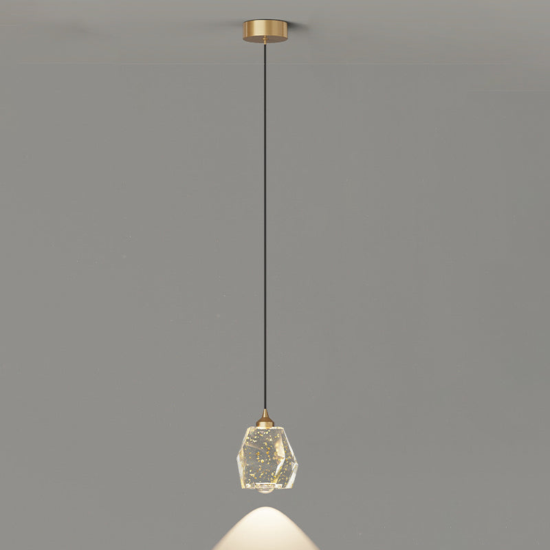 Lustre LED contemporain de luxe avec cadre en cuivre plein et abat-jour en résine avec feuille d&