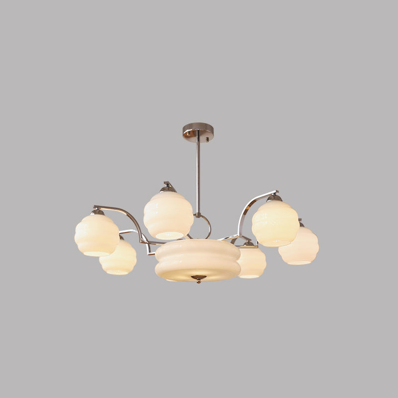 Lustre Moderne à Branches Courbées Style Mi-Siècle avec Baguette Ronde et Globes en Verre et Fer 4/6/8 Lumières pour Salon 