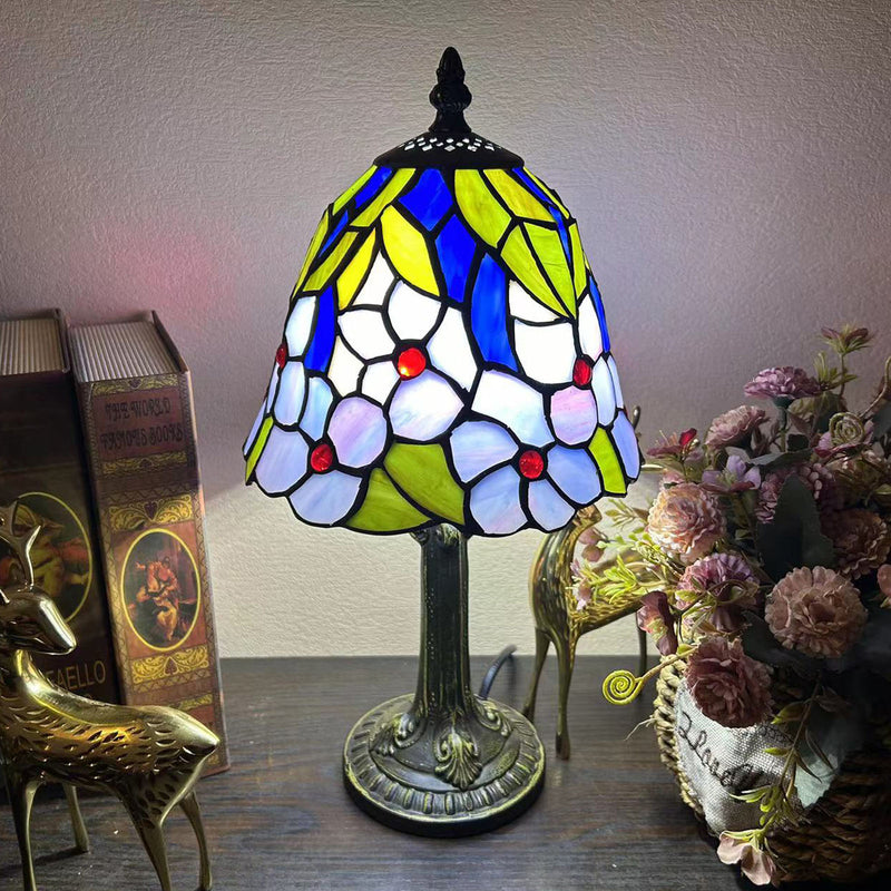 Traditionelle Tiffany Legierung Glas Dome Blume 1-Licht Tischlampe für Nachttisch 