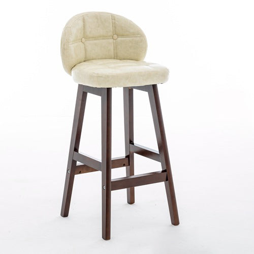 Moderner minimalistischer quadratischer Holz-Leder-Schaum-Barhocker mit vier Beinen und Rückenlehne für das Esszimmer 