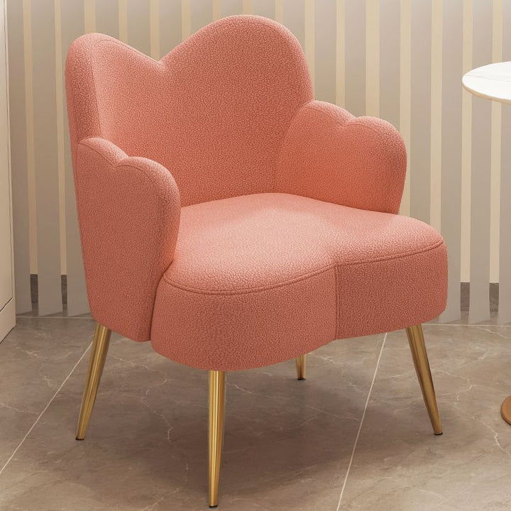 Modern Minimalist Cream Curve Sherpa Fabric Metal Vanity Stool Backrest Arm For Bedroom