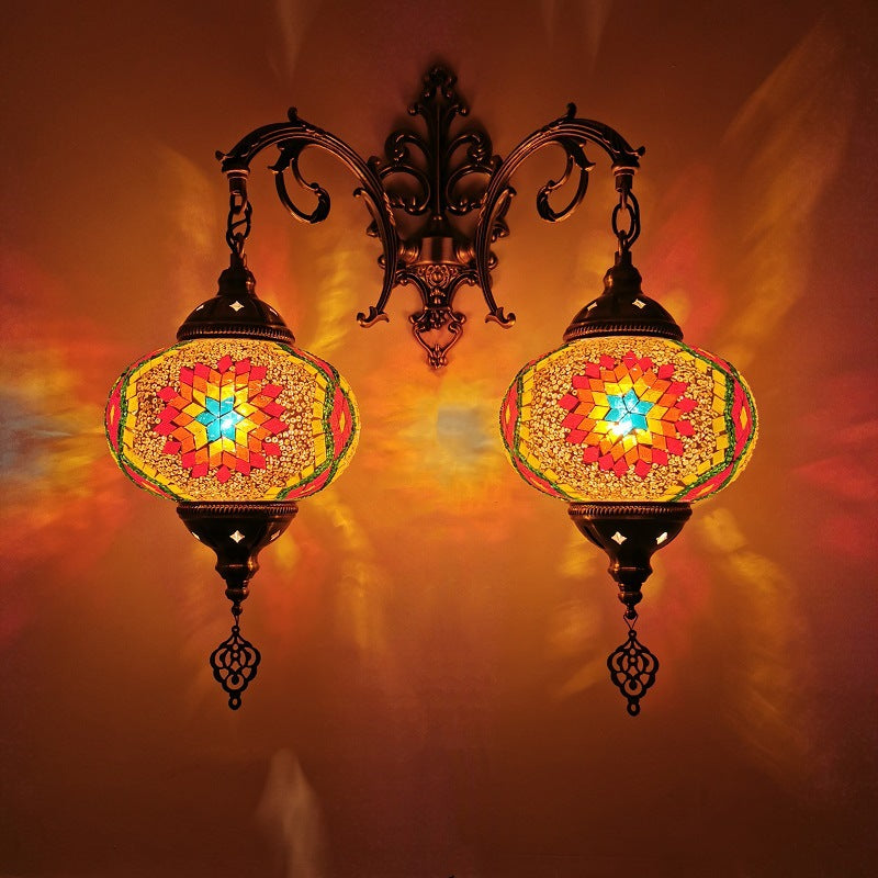 Applique murale à 2 lumières en verre teinté Tiffany décoratif lanterne matériel 