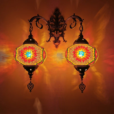 Tiffany Decorative Lantern Hardware Stained Glass 2-Light Wall Sconce Lamp