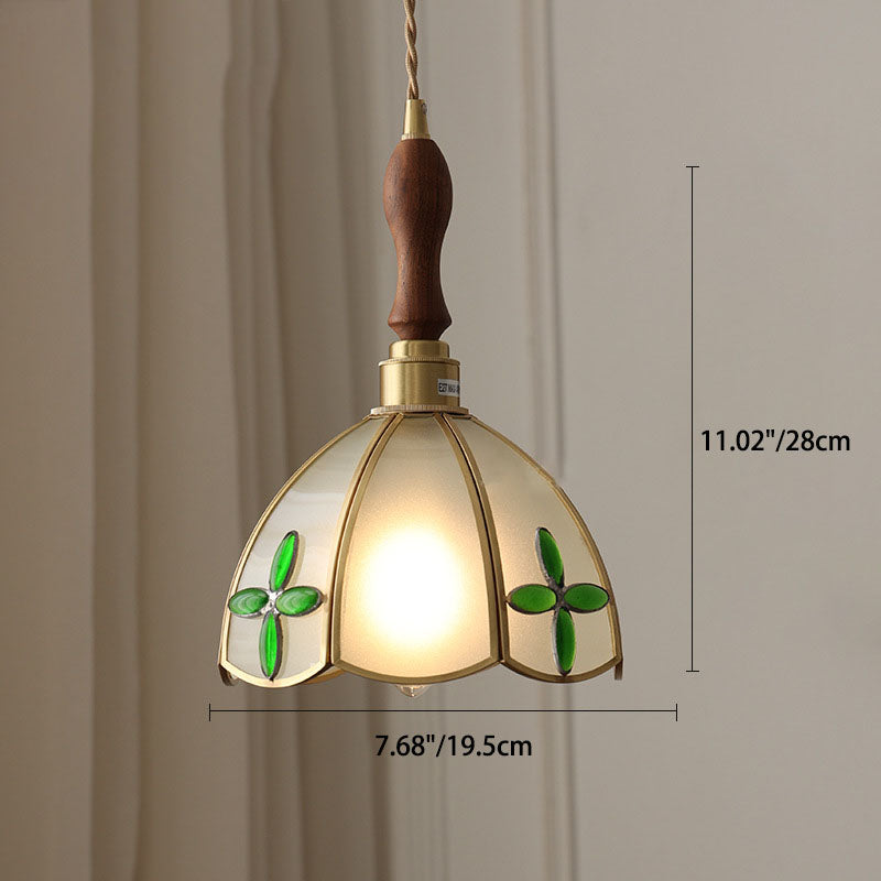 Zeitgenössische skandinavische halbrunde Kugel Pendelleuchte aus Kupferglas und Walnussholz mit 1 Licht für Schlafzimmer 