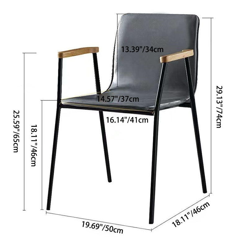 Chaise de salle à manger contemporaine en cuir rembourré avec accoudoir et dossier en bois pour salle à manger 