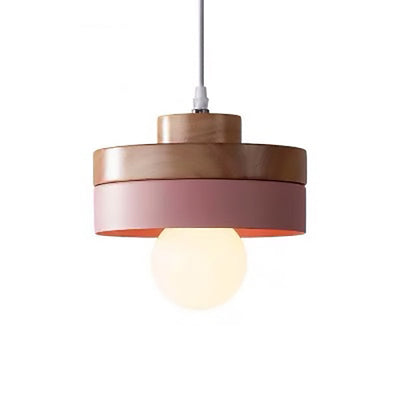 Moderne minimalistische Macaron Square Eisen Holz 1-Licht Pendelleuchte für Wohnzimmer 