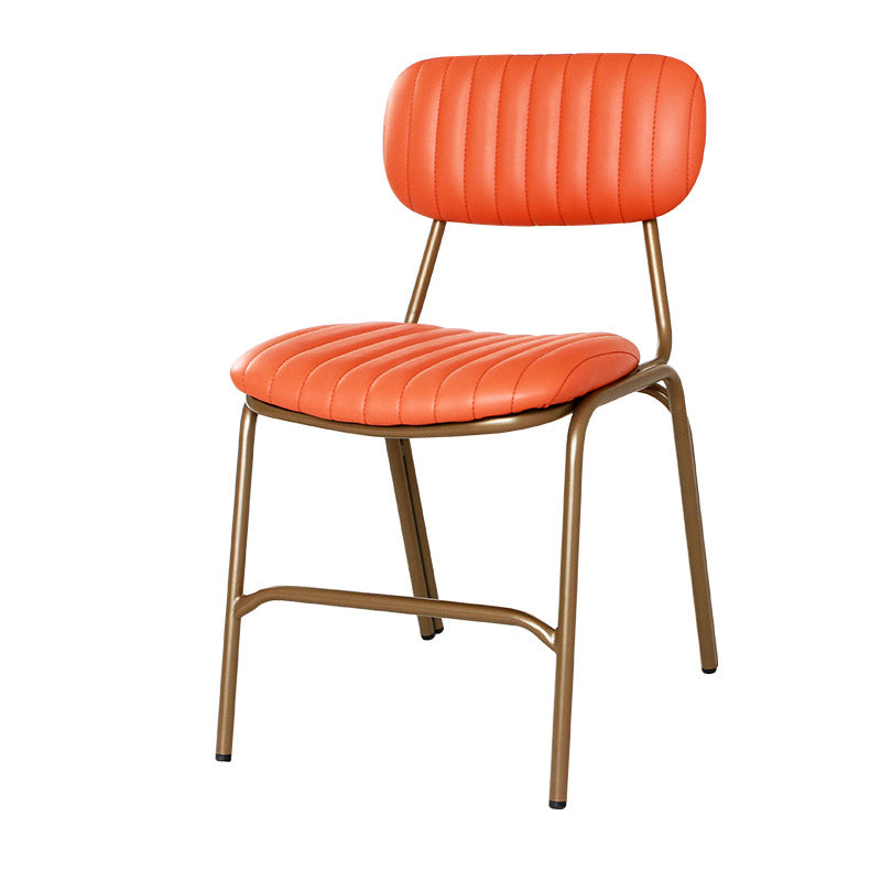 Chaise de salle à manger contemporaine en cuir industriel avec dossier et repose-pieds en fer carré à rayures elliptiques 