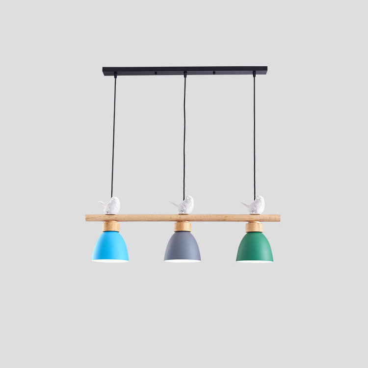 Lustre contemporain scandinave rond en bois de fer et résine à 3 lumières pour salle à manger 