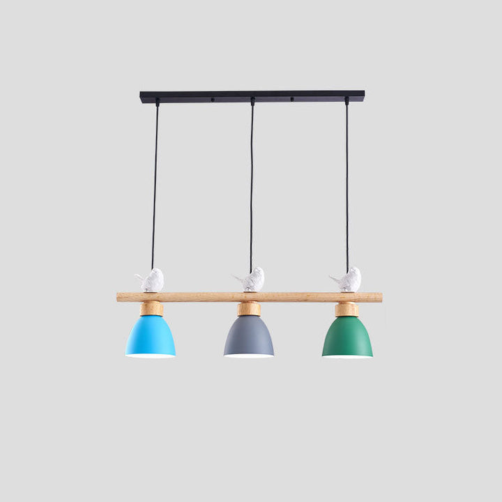 Lustre contemporain scandinave rond en bois de fer et résine à 3 lumières pour salle à manger 