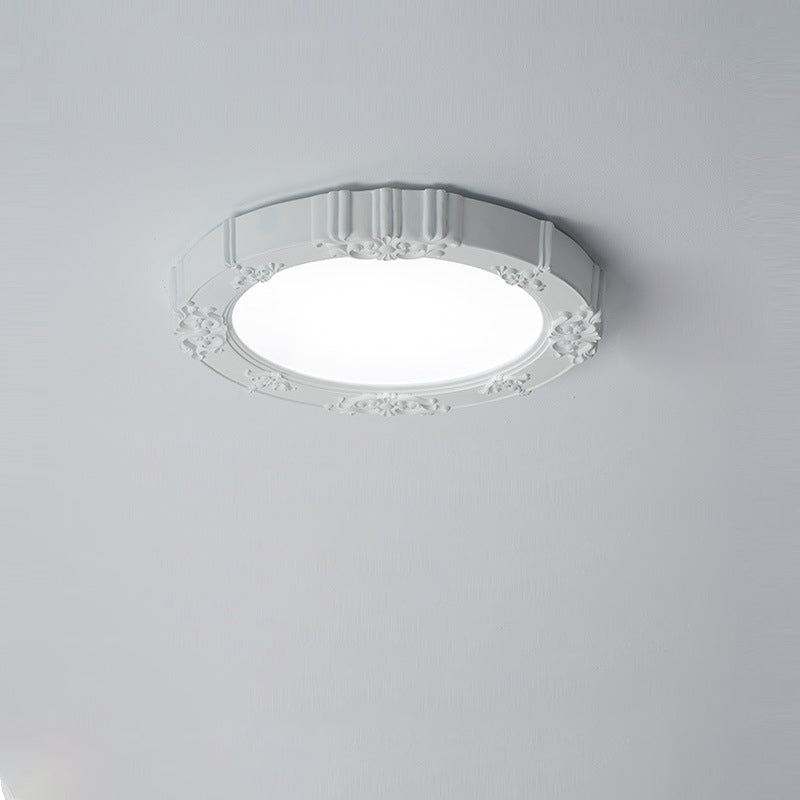 Moderne minimalistische runde gemusterte Eisen Harz Acryl LED Unterputz Deckenleuchte für Schlafzimmer 