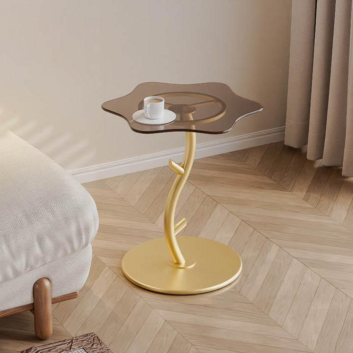 Contemporary Creative Clouds Rock Slab Tempered Glass Carbon Steel End Table 1-Tier For Bedroom