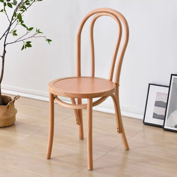 Contemporary Retro Faux Rattan Rubberwood Round Arched Dining Chair Backrest For Dining Room