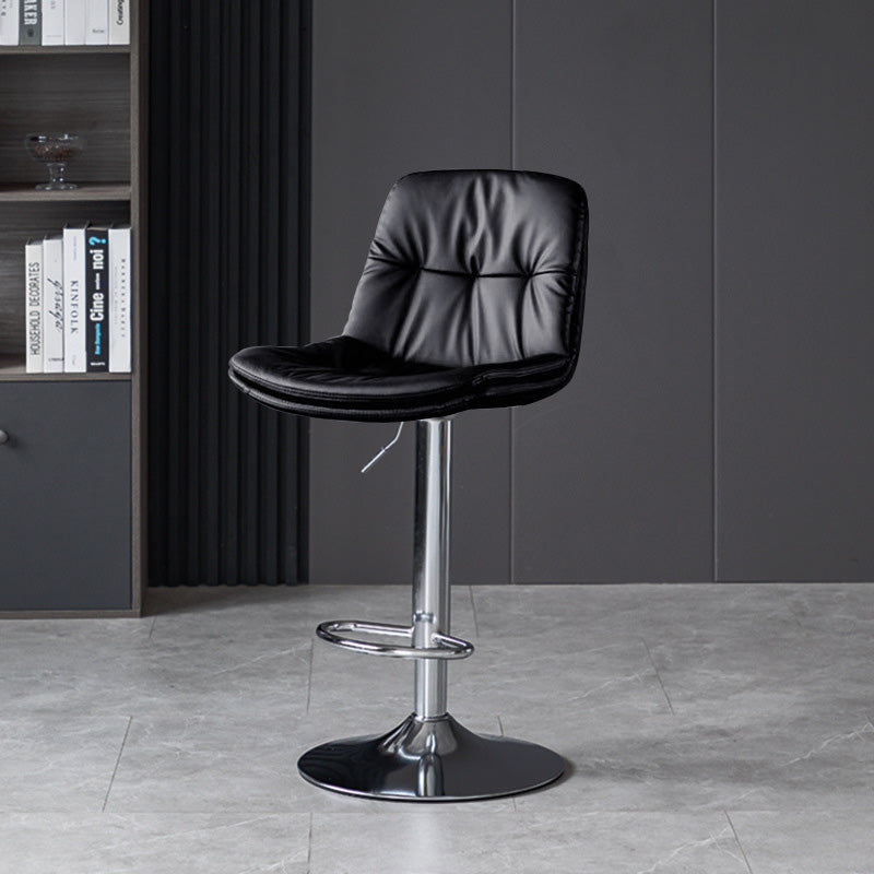 Taburete de barra con respaldo contemporáneo nórdico base redonda cojín rectangular cuero nappa espuma estructura de metal para comedor 