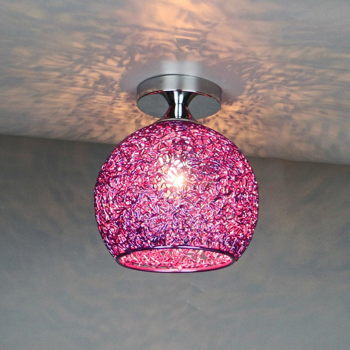 Lámpara de techo semiempotrada de 1 luz con bola de tejido de hierro y aluminio escandinavo contemporáneo para pasillo 
