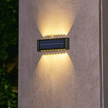 مصباح حائط LED مستطيل مقاوم للماء من ABS PVC بتصميم بسيط عصري للطاقة الشمسية للفناء الخارجي 