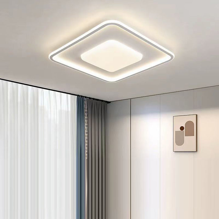 Plafonnier LED carré minimaliste moderne en acrylique, fer, aluminium et silicone pour chambre à coucher 