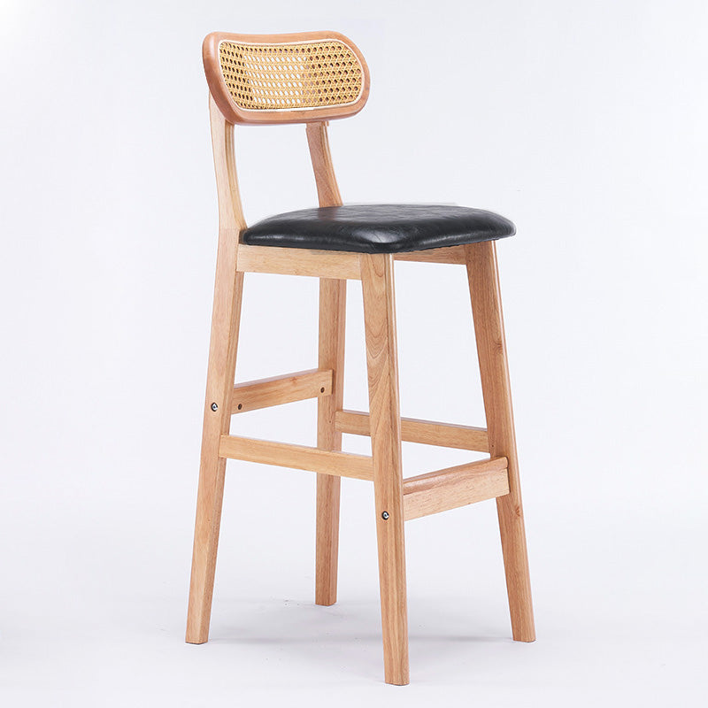 Tabouret de comptoir moderne minimaliste en cuir PU avec rotin rembourré en bois de caoutchouc, dossier ouvert, repose-pieds pour cuisine 