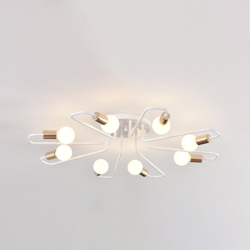 Ligne de tube incurvé nordique contemporain Fer 6/8 lumières Plafonnier semi-encastré pour salon 