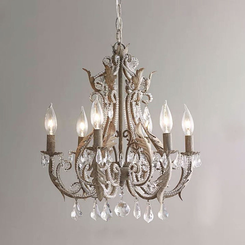 Contemporary Scandinavian Candle Iron Crystal 6-Light Chandelier For Living Room