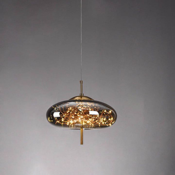 Zeitgenössisches skandinavisches zylindrisches ovales Glas 1-Licht Pendelleuchte für das Schlafzimmer 