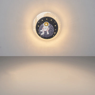 Zeitgenössische kreative Sternenhimmel Mond Harz Astronaut Runde LED Wandleuchte Lampe für Wohnzimmer 