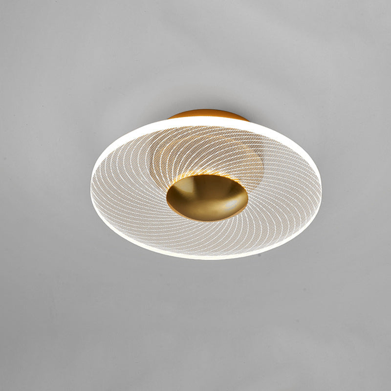Contemporary Luxury Geometric Circular Vertical Grain Acrylic LED Semi-Flush Mount Ceiling Light For Living Room
