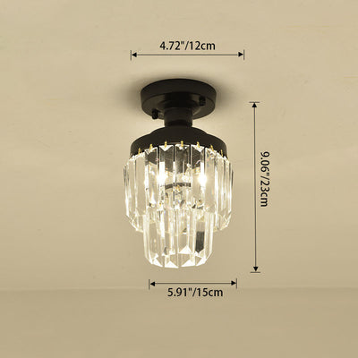 Modern Luxury Cylinder Iron Crystal 1-Light Semi-Flush Mount Ceiling Light For Hallway