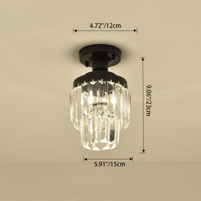 Modern Luxury Cylinder Iron Crystal 1-Light Semi-Flush Mount Ceiling Light For Hallway