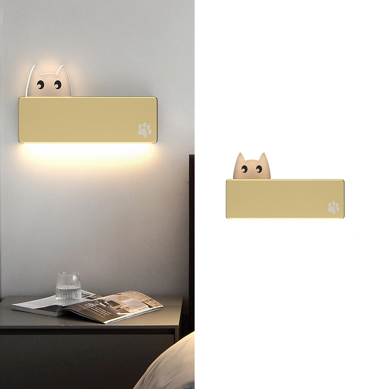 Applique Murale LED en Fer Rectangulaire avec Motif de Chat Animal de Dessin Animé Simplicité Moderne pour Salon 
