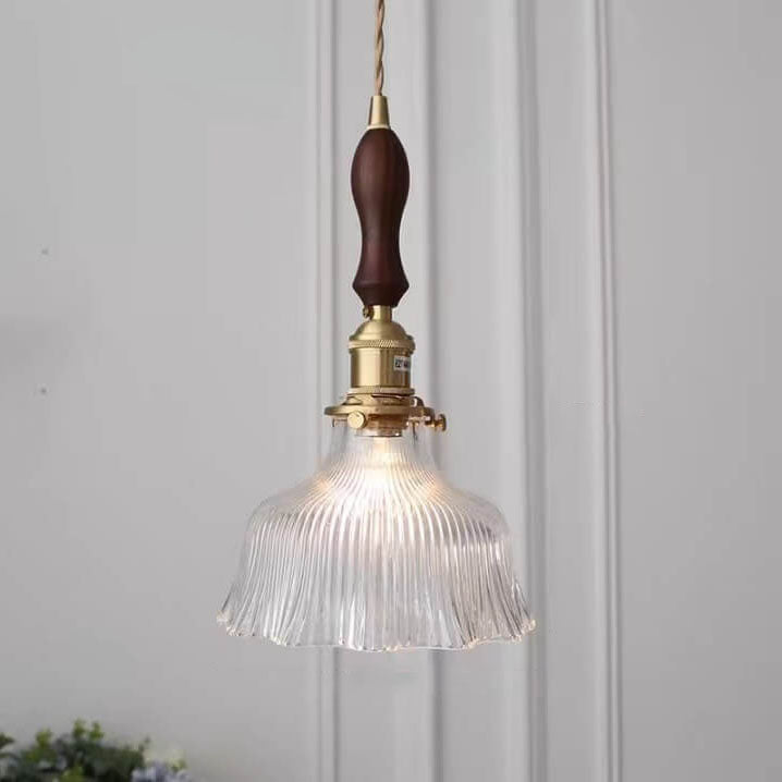 Luz colgante de 1 luz de vidrio de nogal de cobre minimalista moderno nórdico 