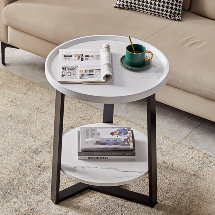 Contemporary Scandinavian Round MDF Iron End Table 2-Tier For Living Room