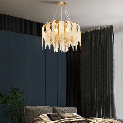 Modern Luxury Iron Aluminum Chain Tassel 6/8/10/12/15 Light Chandeliers For Hallway