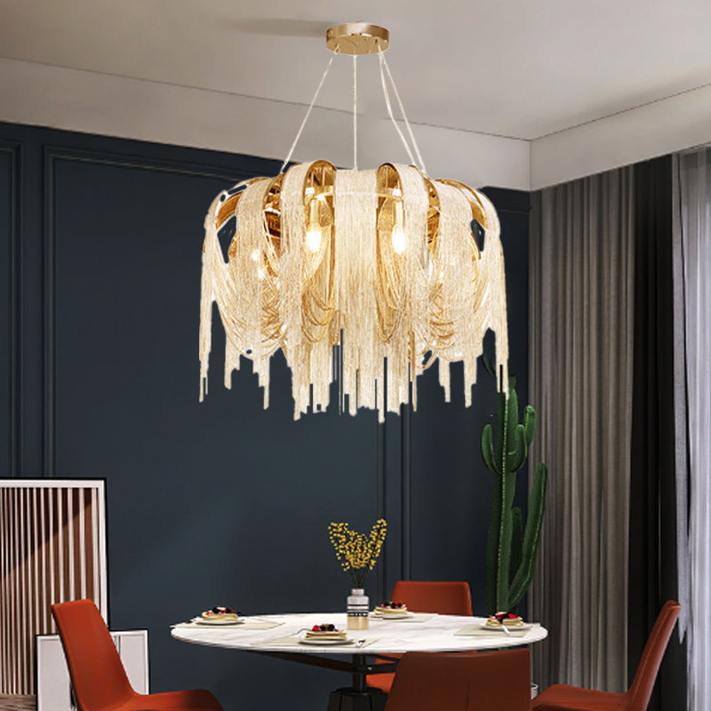 Modern Luxury Iron Aluminum Chain Tassel 6/8/10/12/15 Light Chandeliers For Hallway