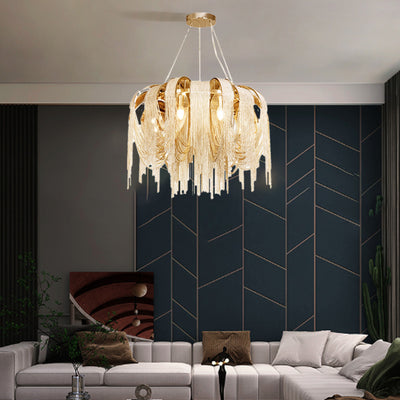Modern Luxury Iron Aluminum Chain Tassel 6/8/10/12/15 Light Chandeliers For Hallway