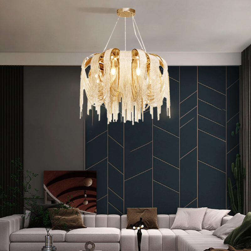Modern Luxury Iron Aluminum Chain Tassel 6/8/10/12/15 Light Chandeliers For Hallway