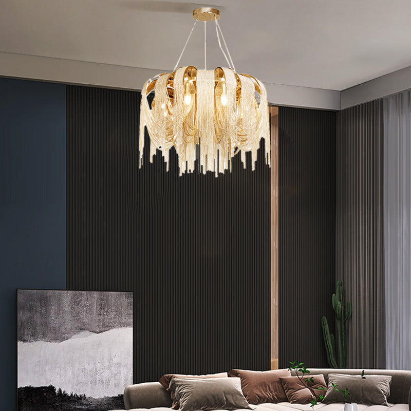 Modern Luxury Iron Aluminum Chain Tassel 6/8/10/12/15 Light Chandeliers For Hallway